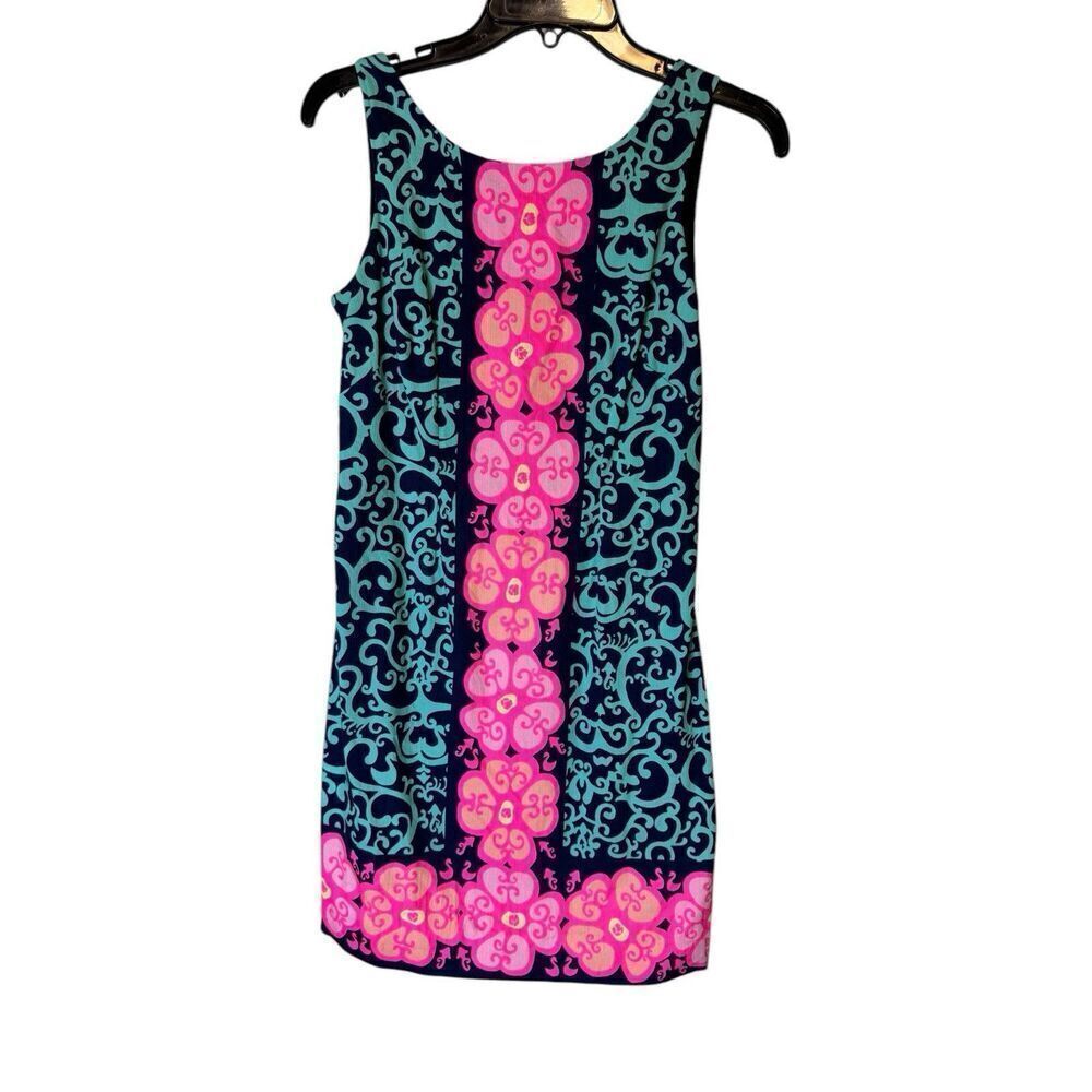 Women's Lilly Pulitzer Delia Pink Blue Fountain Hopping Sleeveless Shift Dress 0 - Picture 2 of 7
